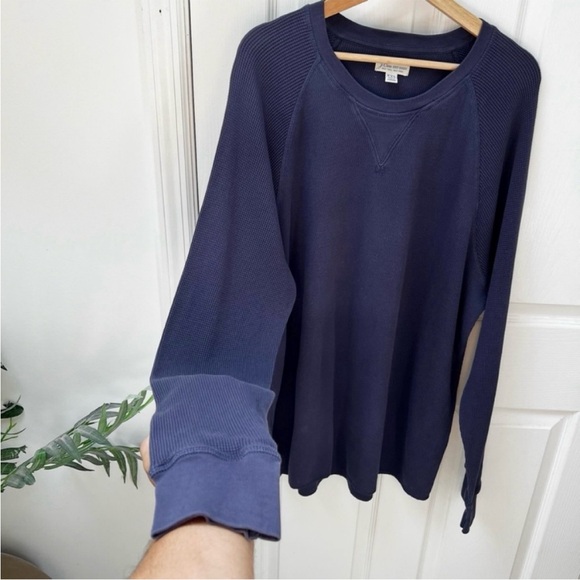 J. Crew Mixed waffle crewneck Thermal Shirt Sweater in Blue Navy - Picture 4 of 8